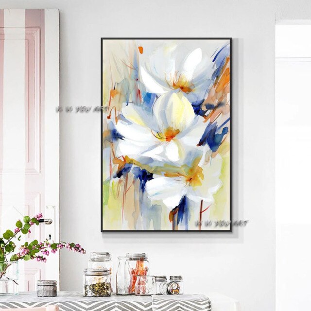 Hand Painted flower Oil Painting Wall Art painting Modern art White Flowers Picture Canvas painting  Home Decor For Living Room