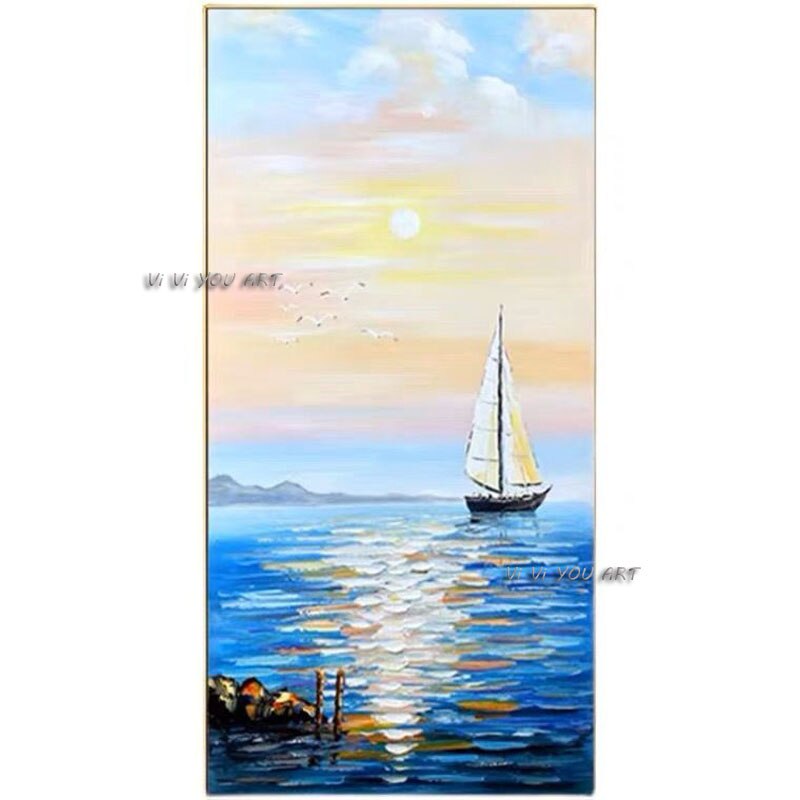 Hand Painted Boat Abstract Oil Painting