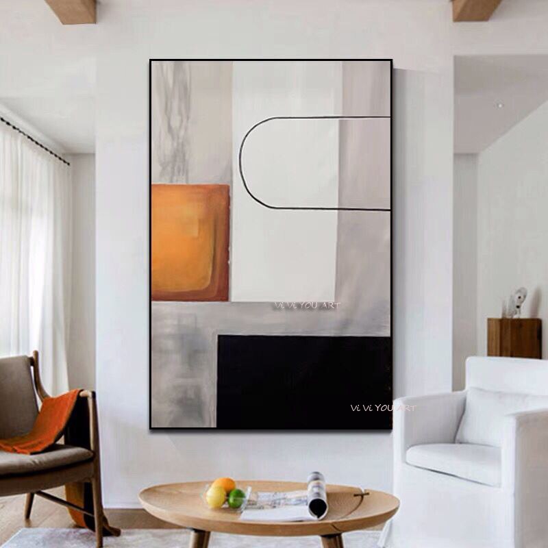 Canvas painting Wall Art Hand Painted Canvas Painting Abstract Warm Color Block Line Art Wall Picture for Living Room Decor