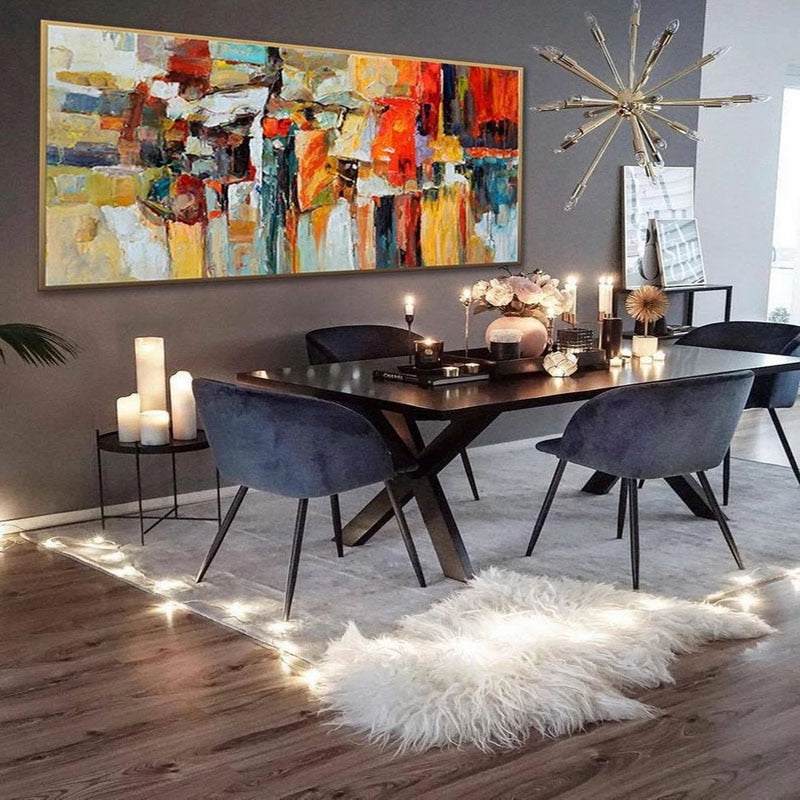Hand Painted  Colorful Textured Oil Painting Artwork Modern Oversize Abstract  Extra Large Wall Decoration in the living room