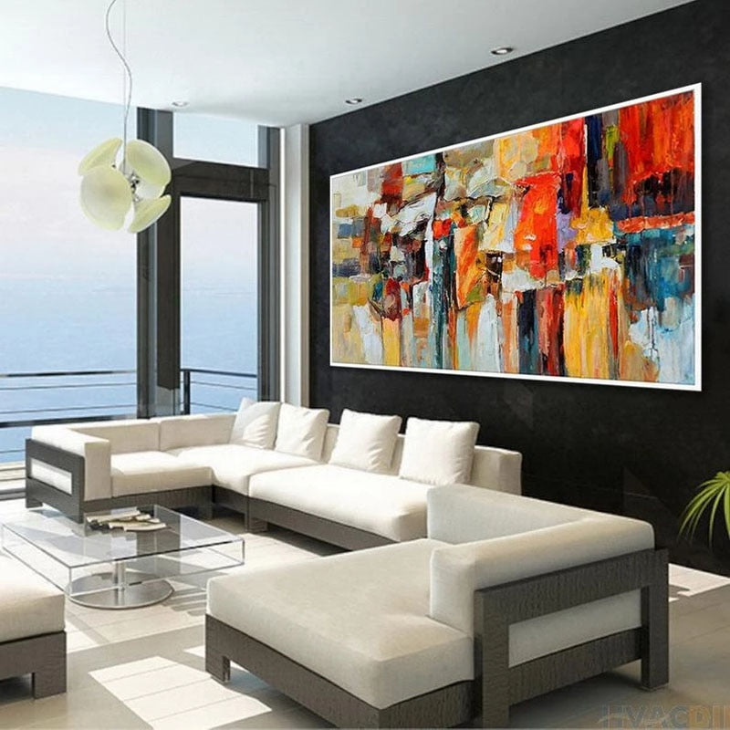 Hand Painted  Colorful Textured Oil Painting Artwork Modern Oversize Abstract  Extra Large Wall Decoration in the living room