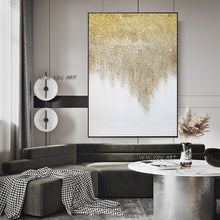 Load image into Gallery viewer, Abstract Oil Painting  Golden and White Large Size Canvas Modern Wall Art Minimalist   Handmade Decoration Living Room Office
