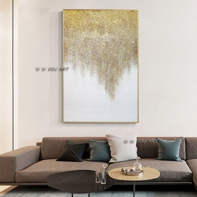 Abstract Oil Painting  Golden and White Large Size Canvas Modern Wall Art Minimalist   Handmade Decoration Living Room Office