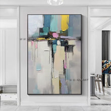 Load image into Gallery viewer, Handmade Abstract Oil Painting Wall Art Bright Color Geometric Picture Minimalist Modern On Canvas Decorative For Living Room
