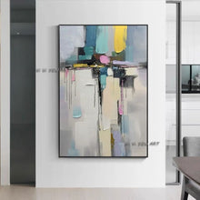Load image into Gallery viewer, Handmade Abstract Oil Painting Wall Art Bright Color Geometric Picture Minimalist Modern On Canvas Decorative For Living Room
