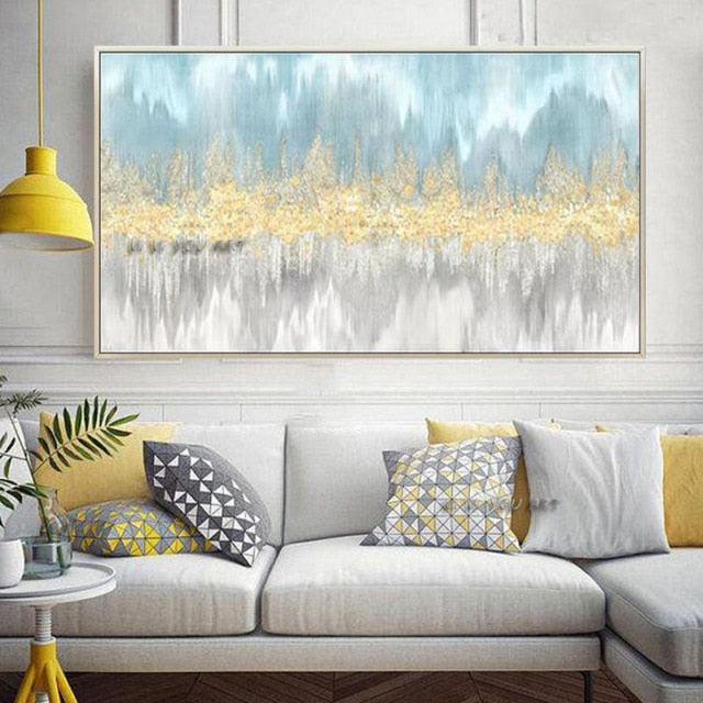 100% Hand Painted Gold Foil Textured  Modern Abstract Oil Painting On Canvas Wall Art For Living Room Home Decoration No Framed