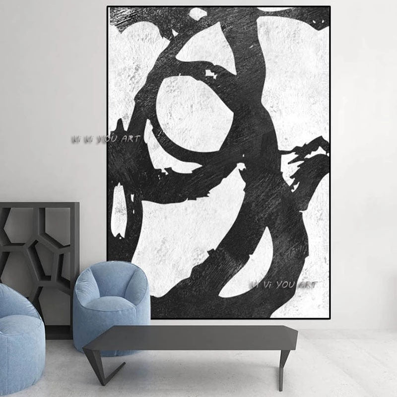 100 Hand Painted Modern Abstract Oil Painting Minimalist Black and White Picture On Canvas Wall Art For Living Room Home Decor