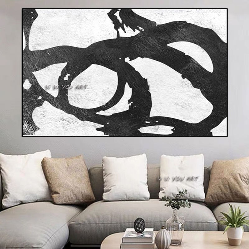 100 Hand Painted Modern Abstract Oil Painting Minimalist Black and White Picture On Canvas Wall Art For Living Room Home Decor