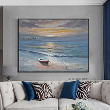 Load image into Gallery viewer, Blue Seascape With Beautiful Sunset Glow Painting On Canvas Abstract Handmade Painted Oil Painting Landscape Wall
