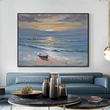 Load image into Gallery viewer, Blue Seascape With Beautiful Sunset Glow Painting On Canvas Abstract Handmade Painted Oil Painting Landscape Wall
