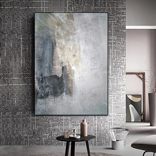 100%Hand Painted Large Abstract Oil Painting Decorative Painting Simple Nordic Model Room Retro Gray Painting Decoration