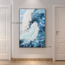 Load image into Gallery viewer, Modern Blue Waves 100% Handmade Oil Abstract Painting Wall Art On Canvas For Living Room Office Decorations
