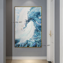 Load image into Gallery viewer, Modern Blue Waves 100% Handmade Oil Abstract Painting Wall Art On Canvas For Living Room Office Decorations
