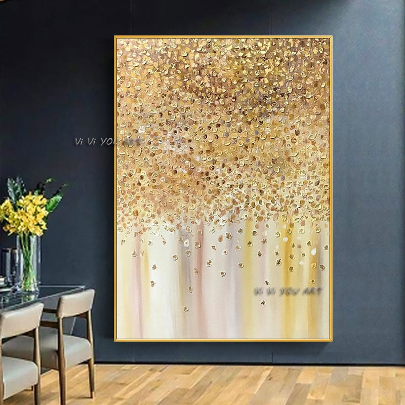 Large Size Canvas Modern  Wall Art Minimalist  Golden Decoration Living Room Handmade Vertical Rectangle Abstract Oil Painting