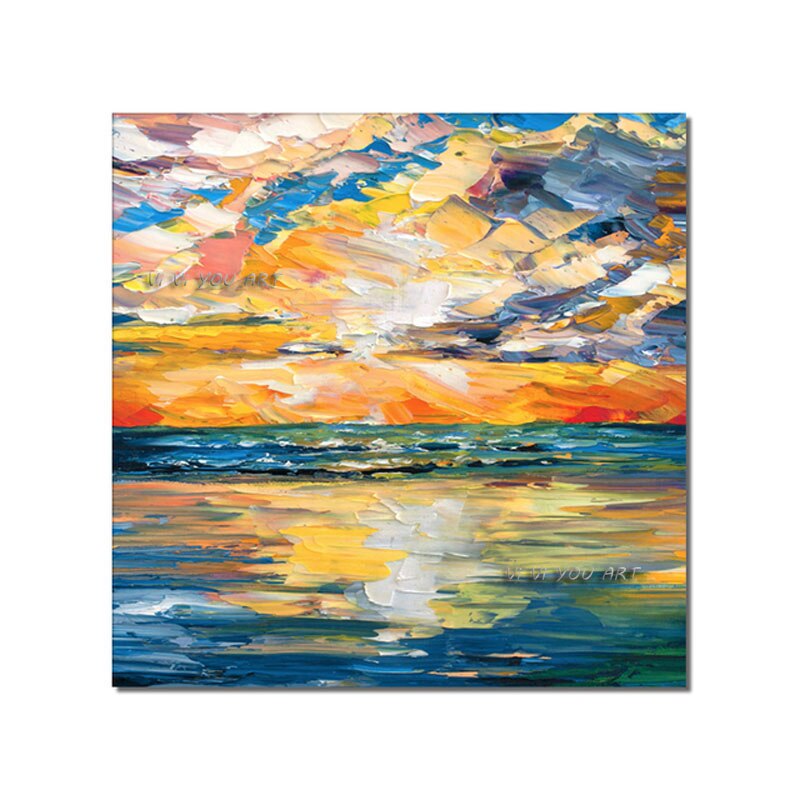 100 Hand Painted Abstract Colorful Sunset Glow Painting  Oil Painting On Canvas Modern Wall Art For