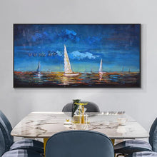 Load image into Gallery viewer, 100% Handmade Painted Abstract Texture Sailboats On The Sea Oil Painting On Canvas Modern Wall Art For Bedroom
