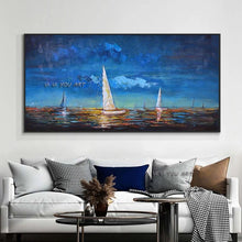 Load image into Gallery viewer, 100% Handmade Painted Abstract Texture Sailboats On The Sea Oil Painting On Canvas Modern Wall Art For Bedroom
