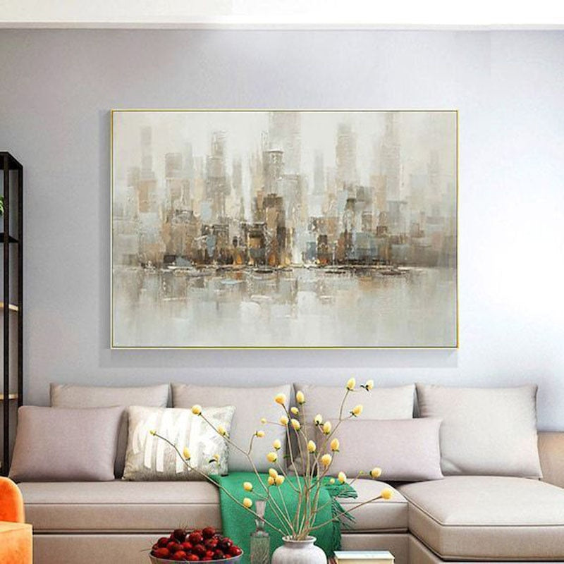 Abstract City Building Painting Picture 100% Hand Painted Oil Painting On Canvas Handmade Home Decoration For Living Room