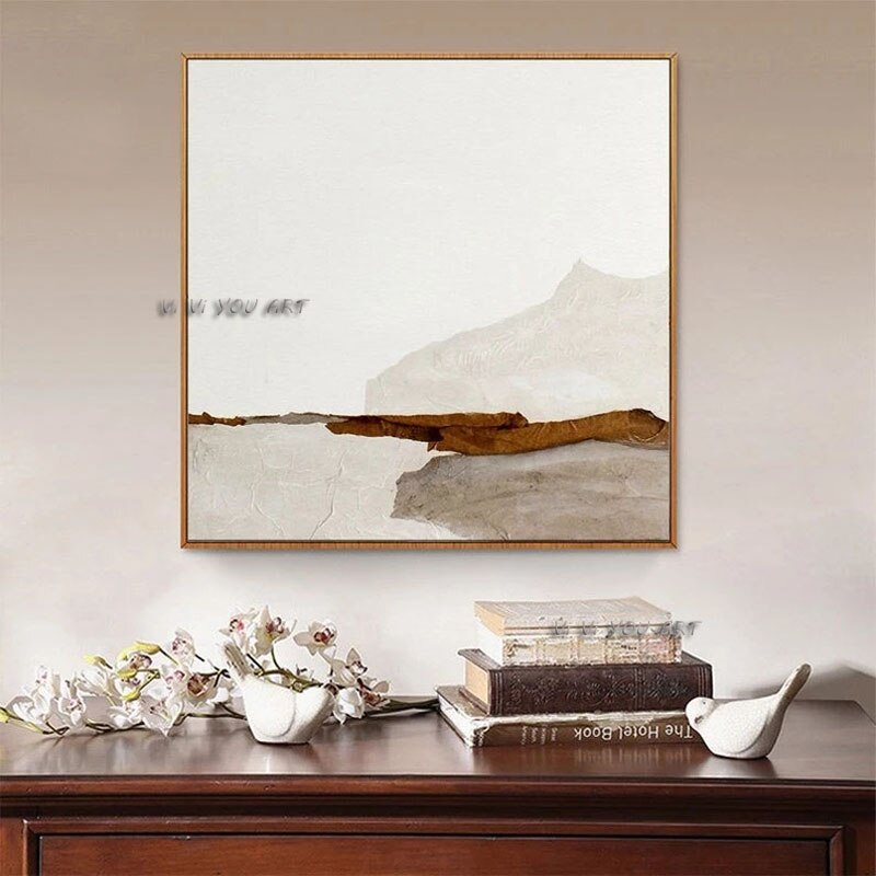 Large Original Hand Painted Beige Abstract Painting For Living Room Contemporary Oil Paintings For Living Room Home Decor Gift