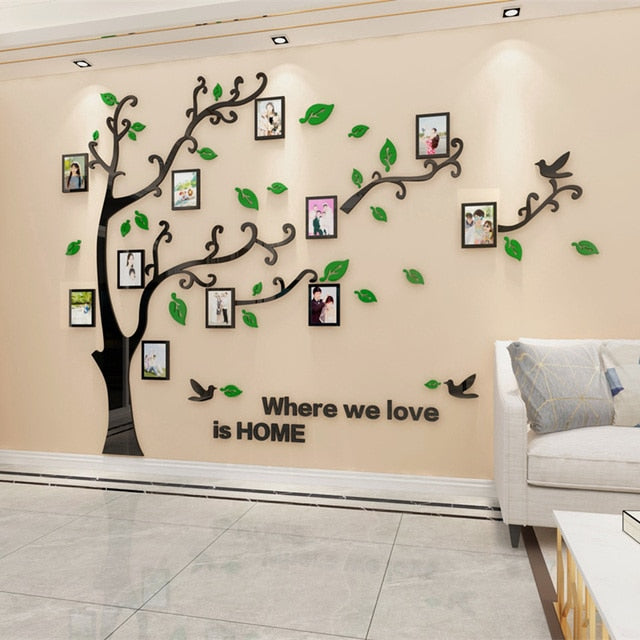 DIY Family Photo Tree Frame Wall Stickers 3D Acrylic Mirror Wall Decals for Sofa TV Background Wall Decor