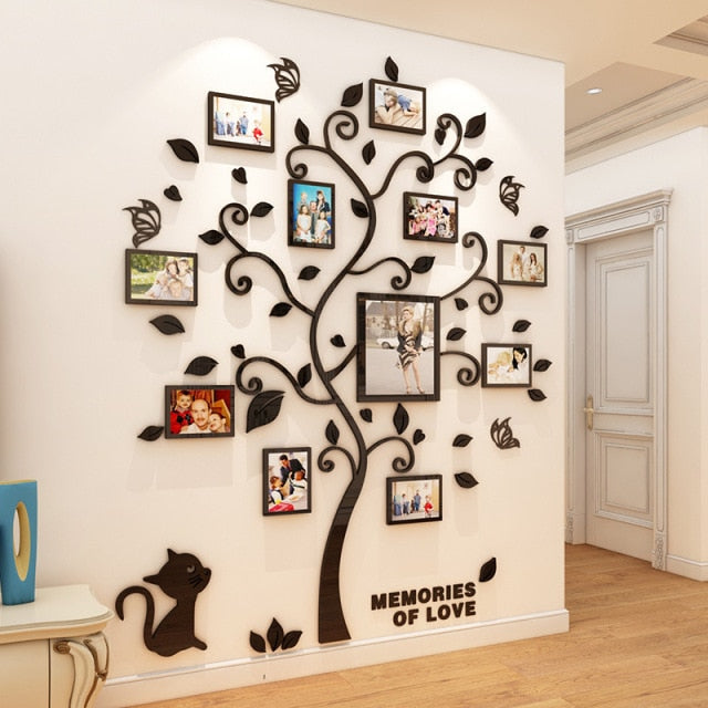 3D Acrylic Sticker Tree DIY Photo Frame Mirror Wall Decals for Living Room Family Photo Art Home Decor