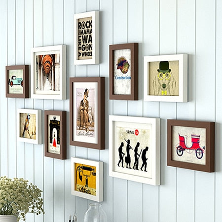 11 Pcs Nordic Style Natural Wood Photo Frame Photo Black and White Color,Cheap Wood Wall Art Picture Frames Set for Living Room