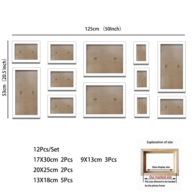 12Pcs/Set Wood Picture Frames For Wall Decor Black White Photo Frame Wall Hanging With Plexiglass Classic Wooden Frame