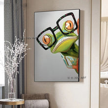 Load image into Gallery viewer, 100% Handmade Abstract Animal Canvas Oil Painting Green Glasses Frog Painting Tree Frog Textured Cartoon Painting Large Living
