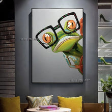 Load image into Gallery viewer, 100% Handmade Abstract Animal Canvas Oil Painting Green Glasses Frog Painting Tree Frog Textured Cartoon Painting Large Living
