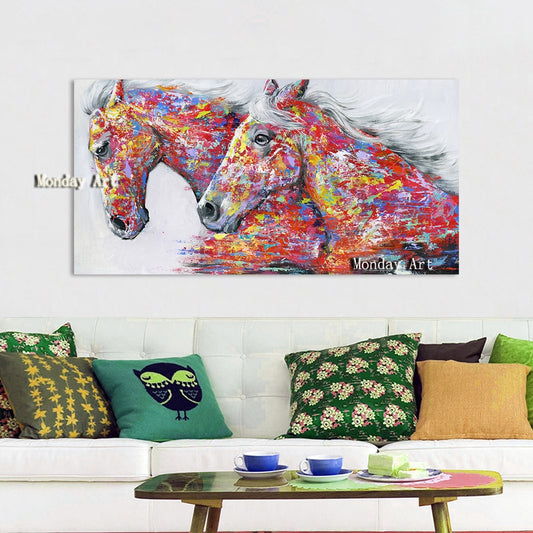 Aritist High Quality Handpainted Horse Oil Painting Two Horses Oil Painting On Canvas for wall Decor Animal twins Horse Painting