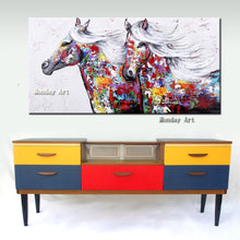 Load image into Gallery viewer, Aritist High Quality Handpainted Horse Oil Painting Two Horses Oil Painting On Canvas for wall Decor Animal twins Horse Painting
