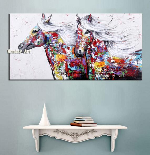 Aritist High Quality Handpainted Horse Oil Painting Two Horses Oil Painting On Canvas for wall Decor Animal twins Horse Painting