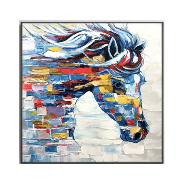 Large Hand painted Colorful Oil Handsome Horse Painting Canvas Painting Animal Pictures wall art caudros picture for living room