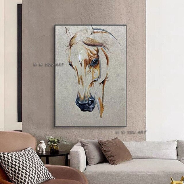 Hand Painted Abstract Oil Painting Wall Art Horse Picture Minimalist Modern On Canvas Decor For Living Room Office No Frame