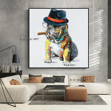 Load image into Gallery viewer, Handmade Smoking Bulldog Posters Abstract Dog Oil Painting On Canvas Wall Art Puppy Graffiti Pictures Living Room Nordic Decor
