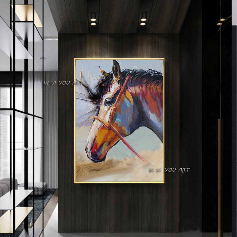 Nordic Modern Horse Animal Art Canvas Hand Painted Painting Wall Art for Living Room Bedroom Home Decorative No Frame