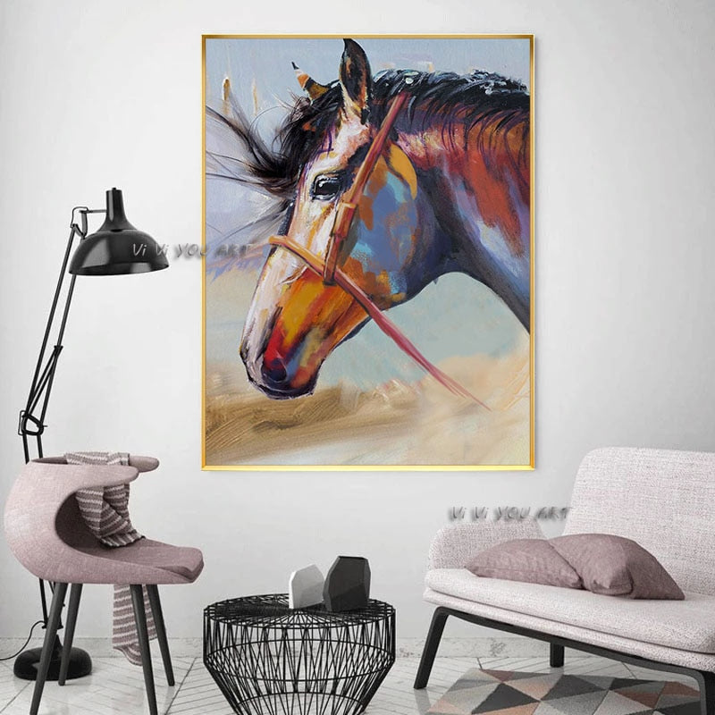 Nordic Modern Horse Animal Art Canvas Hand Painted Painting Wall Art for Living Room Bedroom Home Decorative No Frame