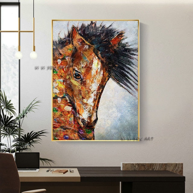 Abstract Colorful Horse Animal Hand Painted Oil Painting Canvas Painting Wall Art for Living Room Bedroom Home Decor As Gift