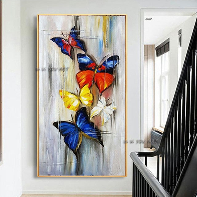 Colorful Butterflies Hand Painted Oil Painting Canvas Large Wall Art Nordic Wall Picture for Living Room Home Decor As Gift