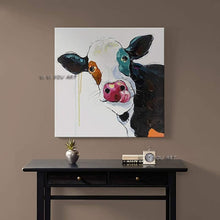 Load image into Gallery viewer, 100% Hand Painted Top Selling Art High Quality Modern Art Animal Picture Lovely Cow Oil Painting For Living Room Decor As Gift
