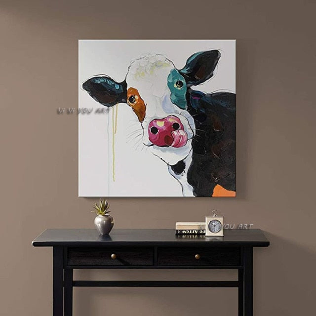 100% Hand Painted Top Selling Art High Quality Modern Art Animal Picture Lovely Cow Oil Painting For Living Room Decor As Gift