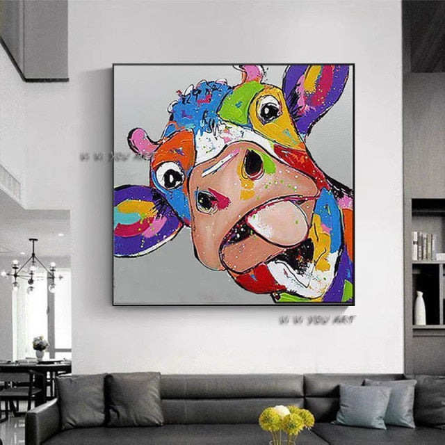 Hand Painted Animals Cow Oil Paintings On Canvas Abstract Posters Modern Pop Art Wall Picture For Living Room Home Decor
