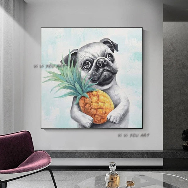 Hand-painted No Frame Cartoon Paintings Kids Room Wall Decorative Cartoon Cute Dog Oil Painting Canvas Wall Art Picture