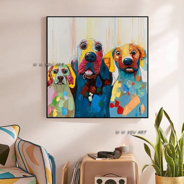 Free Shipping Hand-painted Animals Oil Painting Modern Wall Decoration Pictures Funny Dog Oil Painting for Wall Decor No Frame