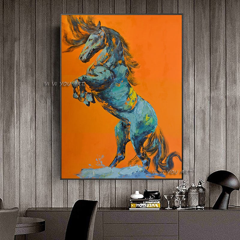 100% Hand Painted Modern Orange Abstract Animal Horse Oil Painting Canvas Art Wall Pictures for Living Room Home Decor As Gift