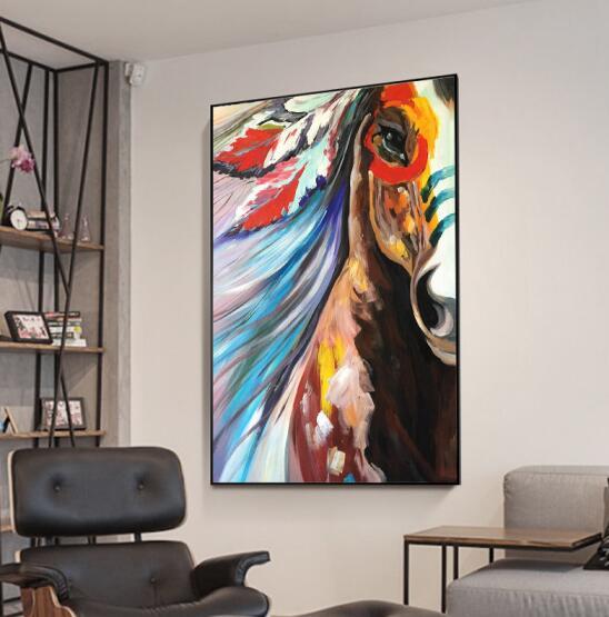 Artist High Quality Handmade Abstract Horse face Oil Paintings on Canvas Modern Horse Paintings for Living Room hotel wall decor