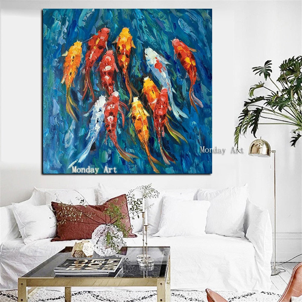 Large best Handpainted Goldfish Oil Painting Modern Animal Fish carp P ...