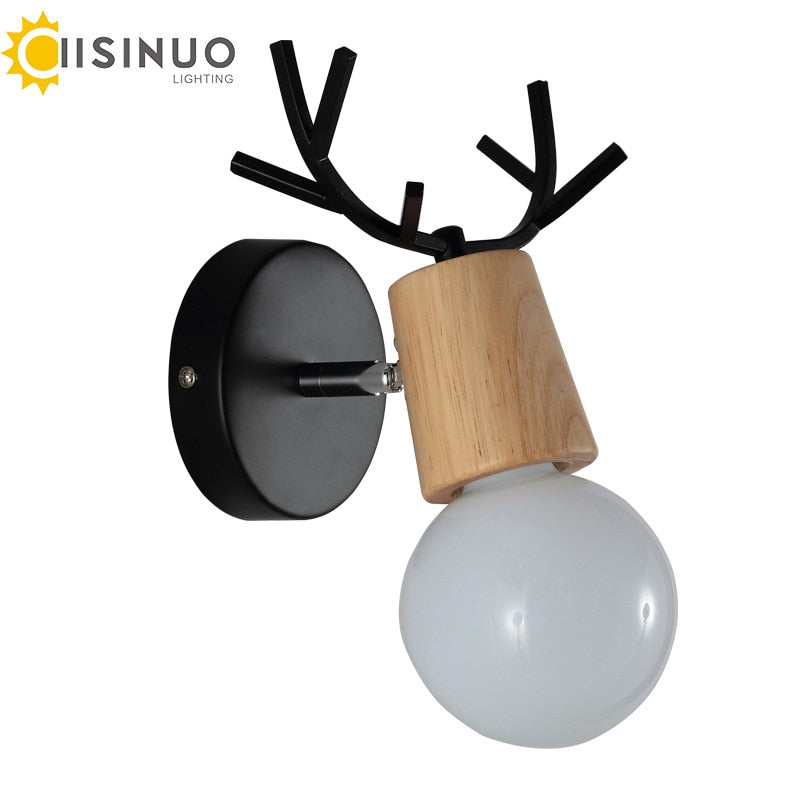 Nordic Modern Deer Antlers LED Wall Light  Black White Solid Wood Novelty Animal Wall Lamp Home Fixtures for Bedroom Living Room