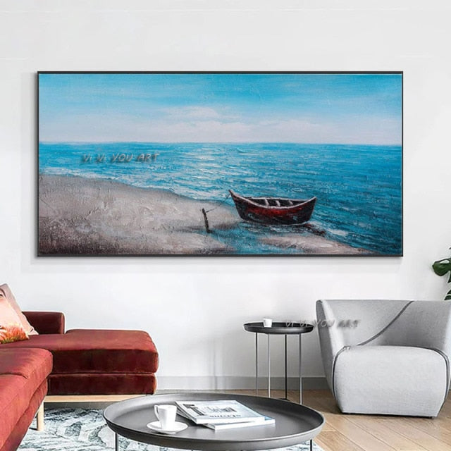 Large Hand Painted Landscape Abstract Oil Painting Modern Beautiful Seascape Wall Art Canvas For Living Room Home Decor