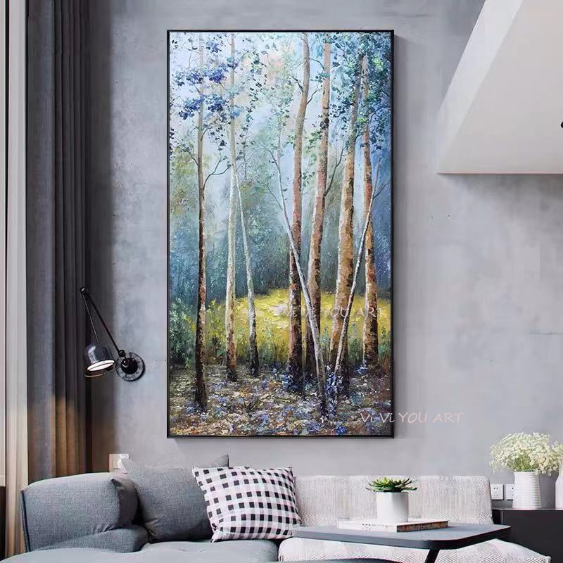 Whosale new Hand Painted Knife Abstract Tree Landscape Oil Painting on Canvas Wall Art Picture Living Room Wall Decor artwork